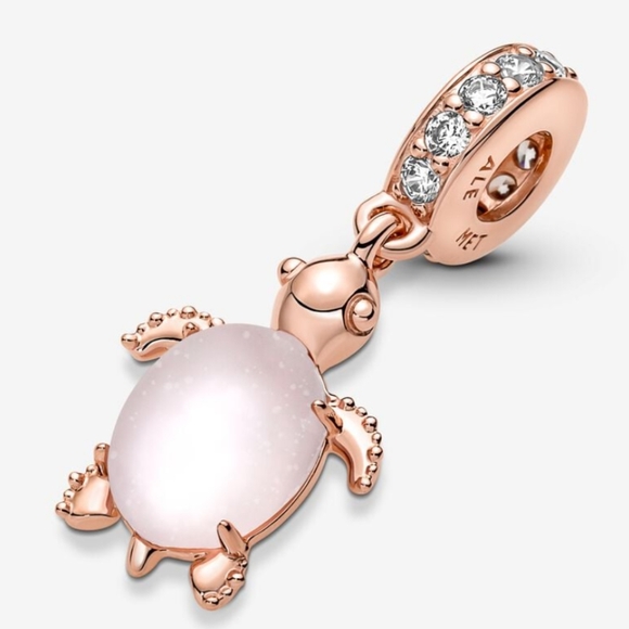 Murano Glass Pink Sea Turtle Dangle Charm - Picture 3 of 5